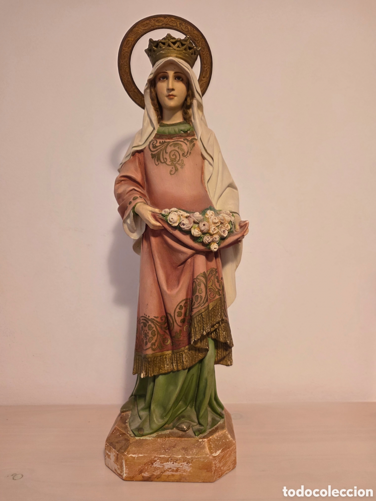 Arte: Antigua Talla Santa Isabel de Hungr&iacute;a 42cm - Olot - Ojos de Cristal (Estado Original)