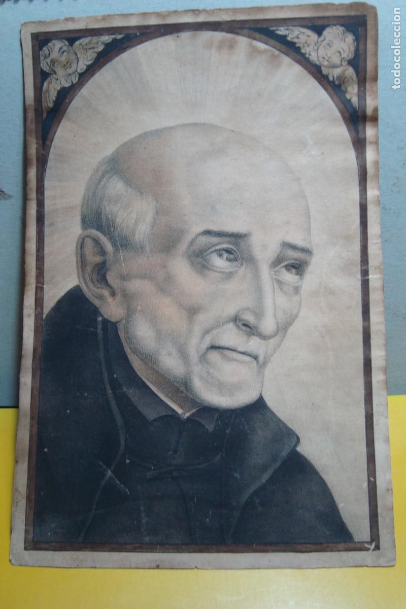Arte: ANTIGUA LAMINA LITOGRAFIADA JESUITA SAN ALONSO RODRIGUEZ GOMEZ SIGLO XIX.