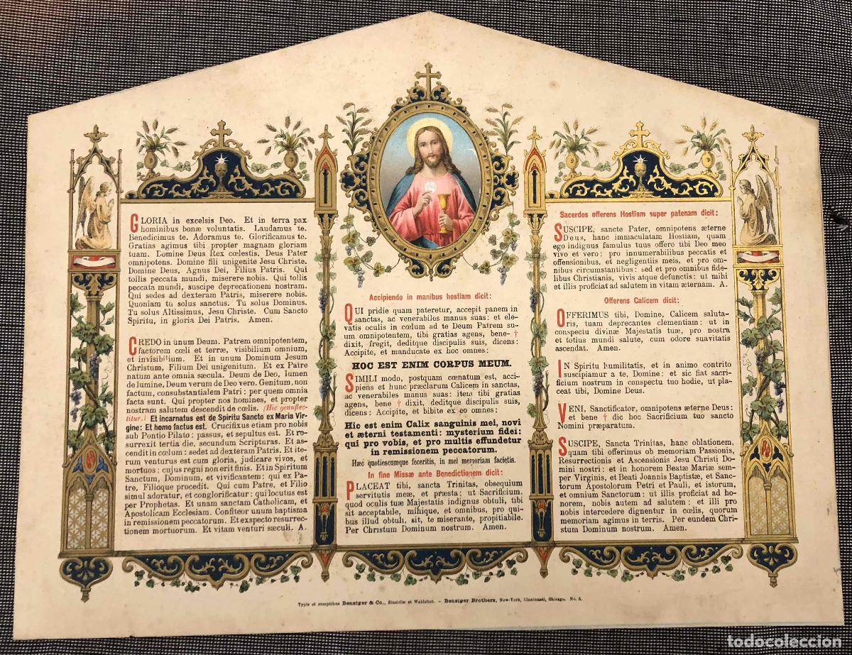 Arte: CROMOLITOGRAFIA CON ORLA RELIGIOSA. TEXTOS EN LATIN. C.1920