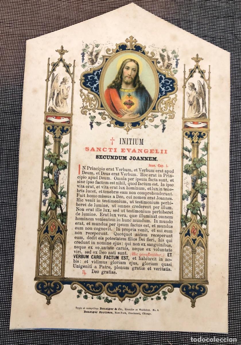 Arte: LITOGRAFIA RELIGIOSA SAGRADO CORAZON DE JESUS. SANTO EVANGELIO SEGUN S. JUAN. C.1920