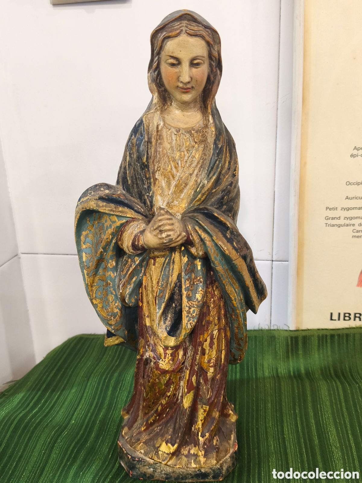 Arte: Antigua talla de madera Virgen 37cm