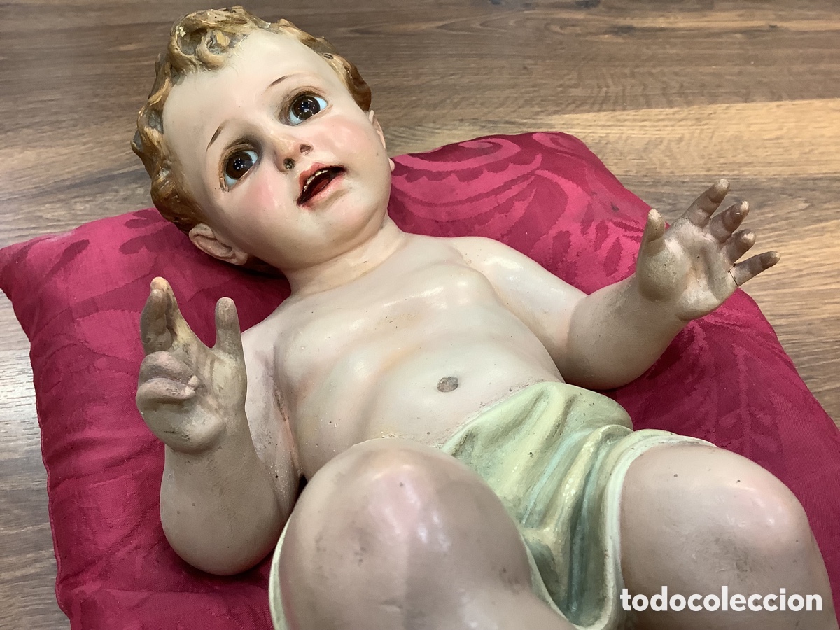 Arte: ANTIGUO NI&Ntilde;O JES&Uacute;S SELLO OLT ESTUCO POLICROMADO, OJOS DE CRISTAL