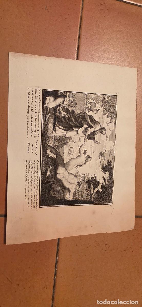 Arte: Precioso grabado abtiguo franc&eacute;s la Creaci&oacute;n de la Mujer siglo XVIII