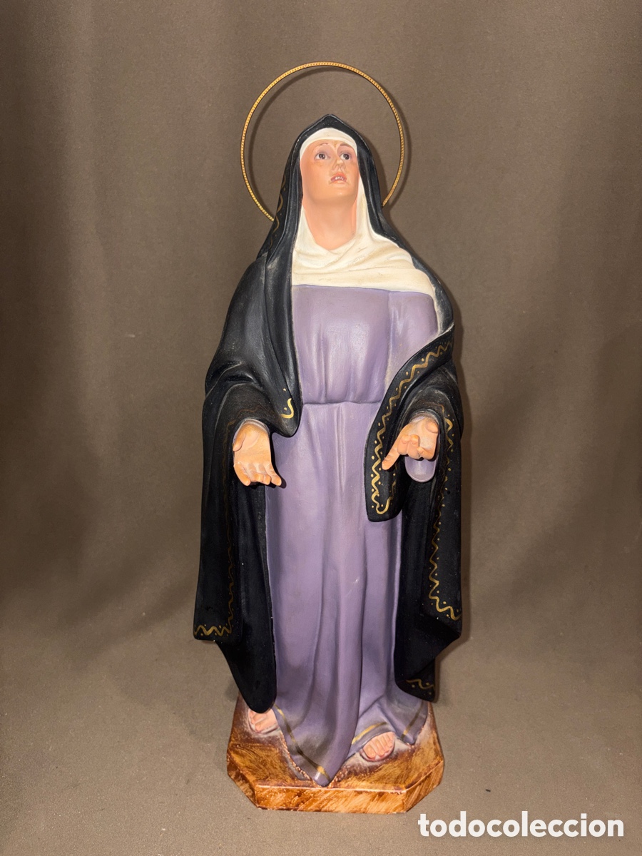 Arte: Antigua virgen dolorosa de OLOT,43 cm sin contar aureola*VER FOTOS*estuco policromado