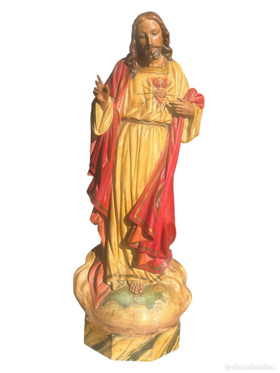 Arte: SAGRADO CORAZ&Oacute;N DE ESTUCO POLICROMADO OJOS DE CRISTAL. OLOT