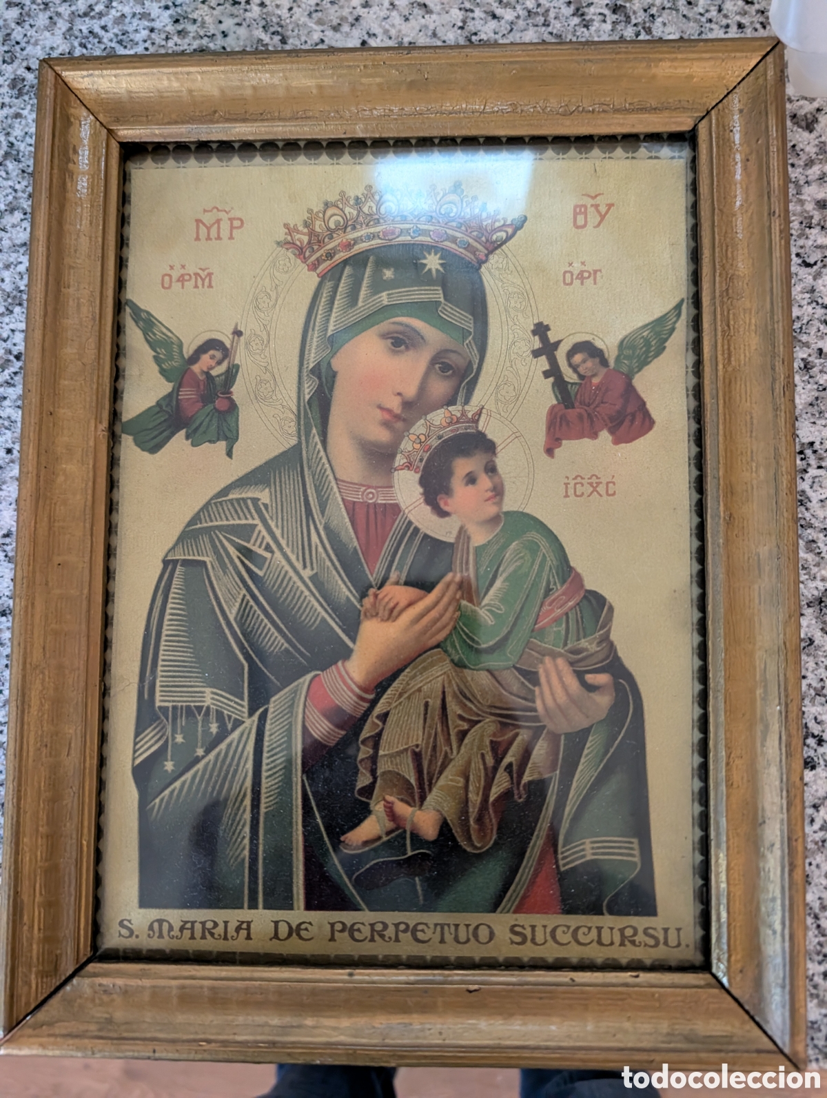Arte: Antigua cromolitografia religiosa Virgen del Perpetuo Socorro
