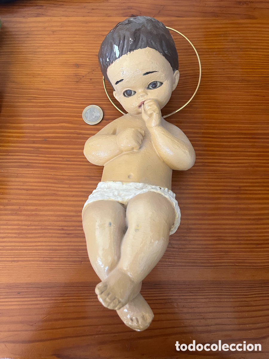 Arte: Figura Ni&ntilde;o Jes&uacute;s Escayola Policromada - Ojos de Cristal y Aureola