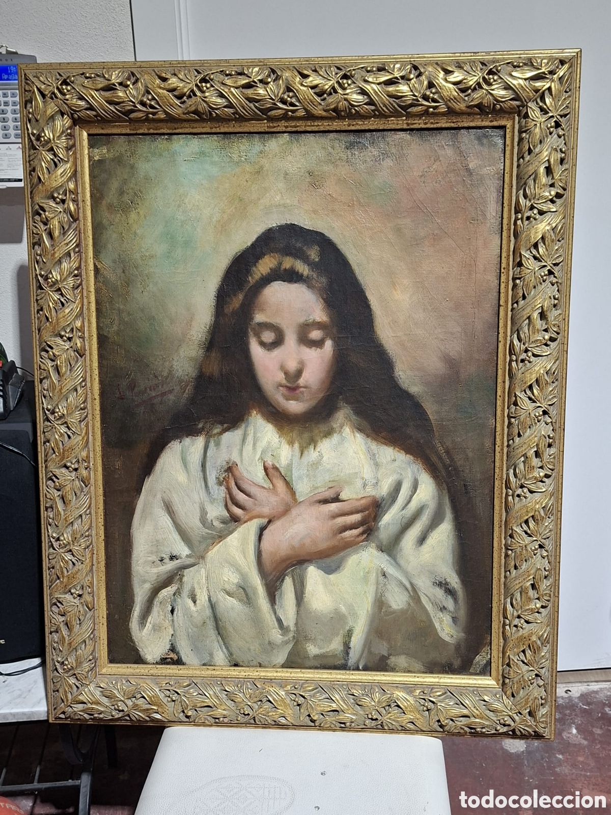 Arte: Cuadro Lorenzo Peric&aacute;s Ferrer . Joven en actitud m&iacute;stica . Principios del siglo XX