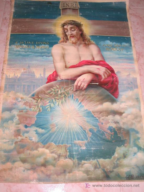 Arte: Lienzo con serigrafia de Cristo Rey .A&ntilde;o 1925 - Foto 1