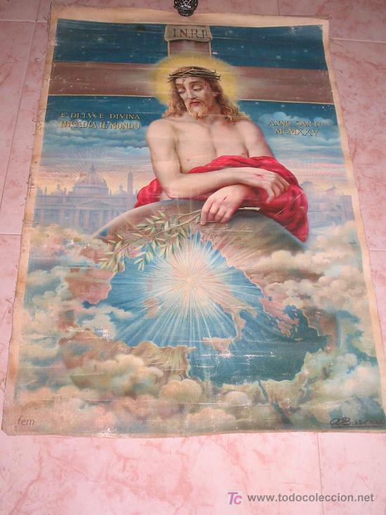 Arte: Lienzo con serigrafia de Cristo Rey .A&ntilde;o 1925 - Foto 2