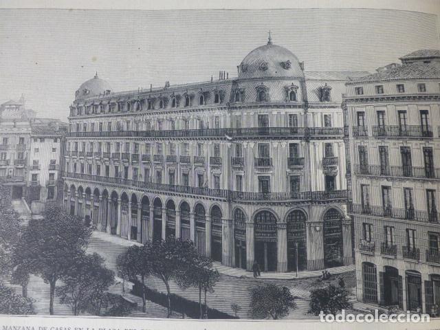 Arte: ZARAGOZA PLAZA DEL PILAR NUEVOS EDIFICIOS SERIGRAFIA 1885 - Foto 1