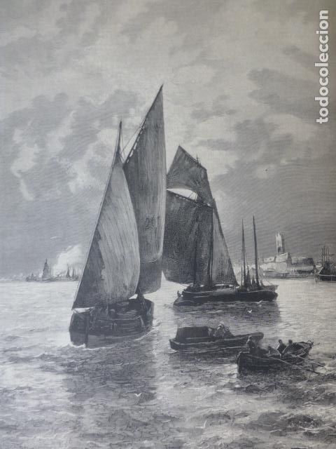 Arte: BARCAS PESCADORAS SERIGRAFIA 1885 - Foto 1
