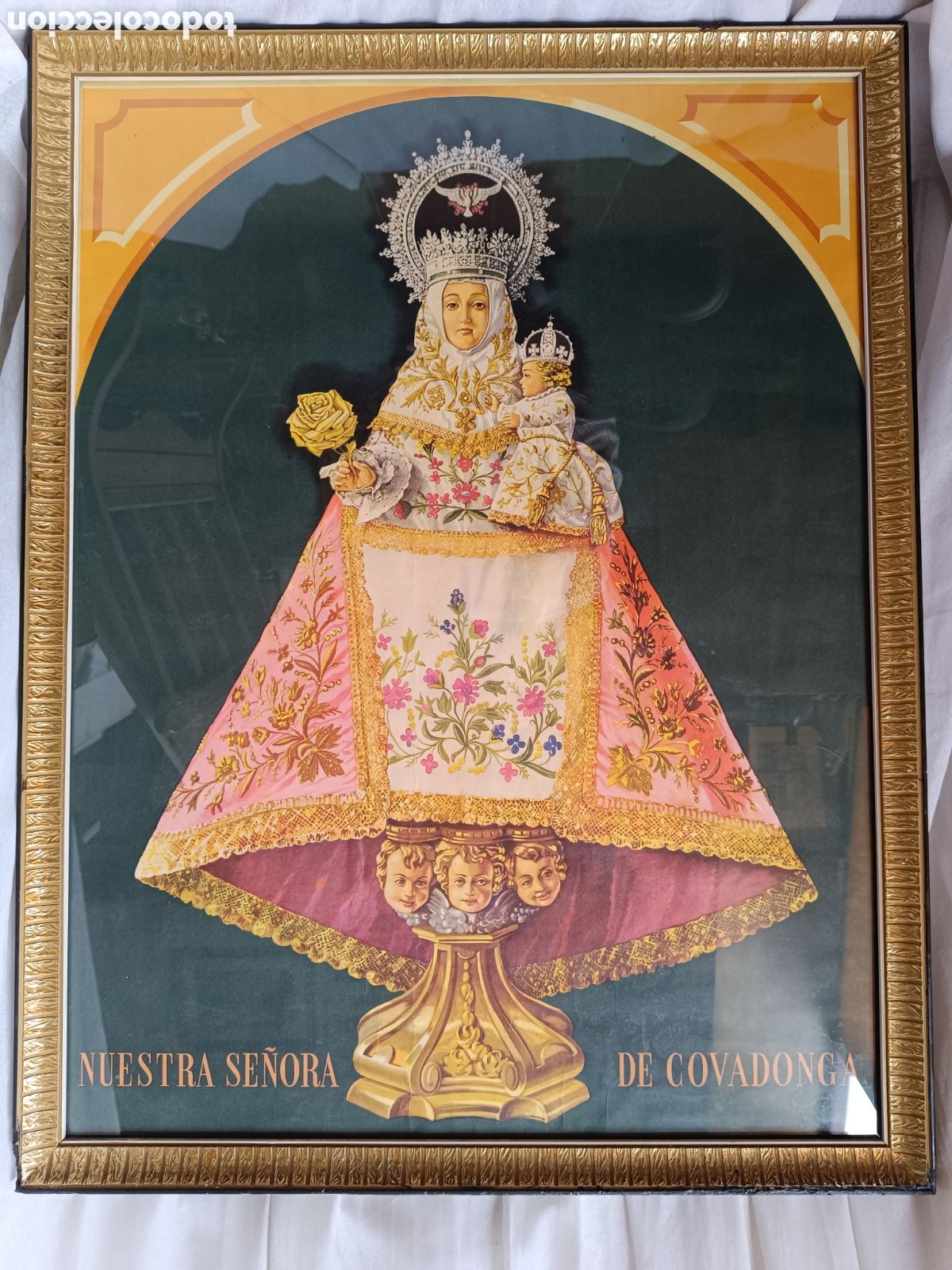 Arte: Cuadro antiguo litograf&iacute;a de la Virgen de Covadonga - Foto 2