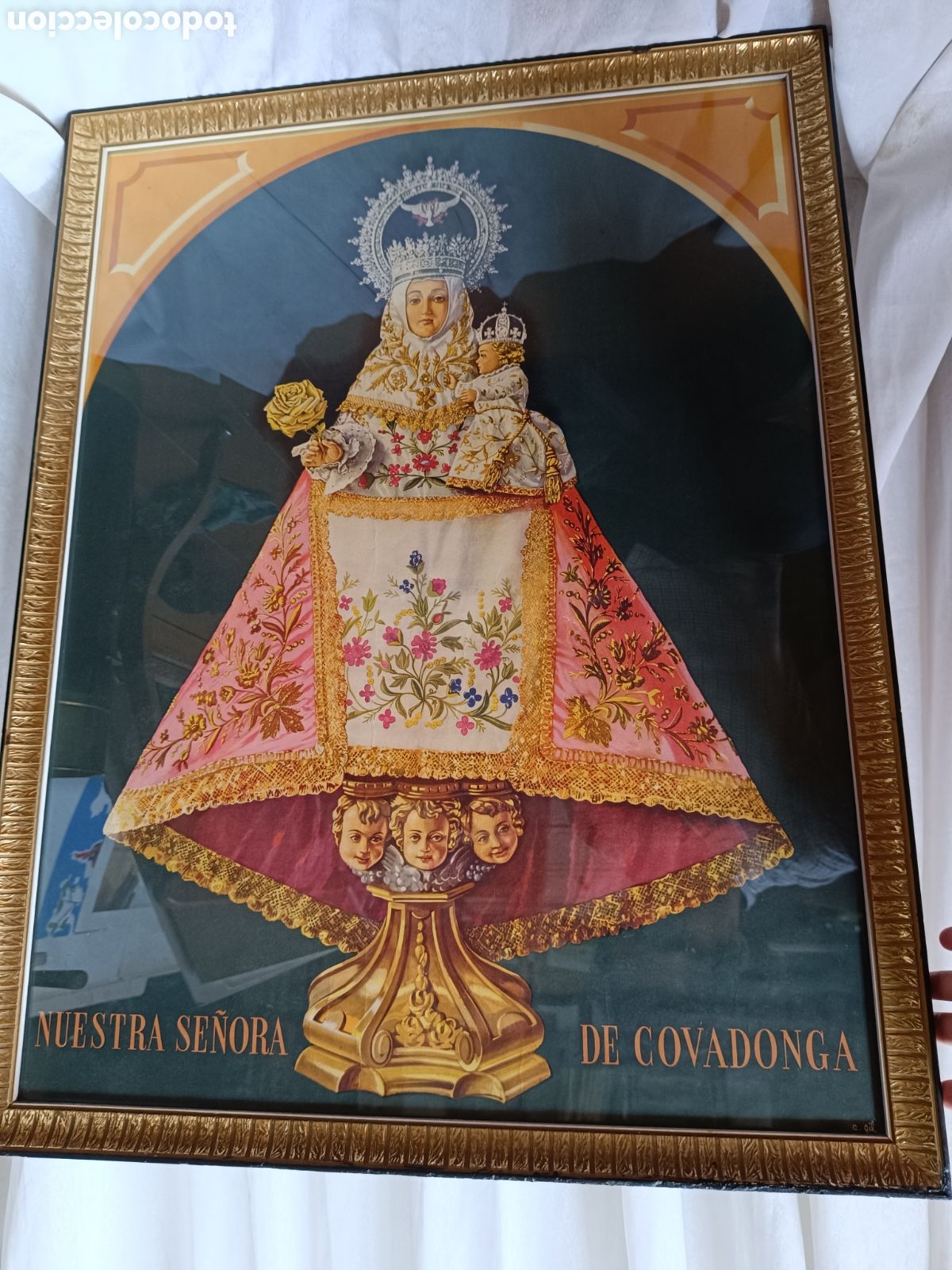 Arte: Cuadro antiguo litograf&iacute;a de la Virgen de Covadonga - Foto 3