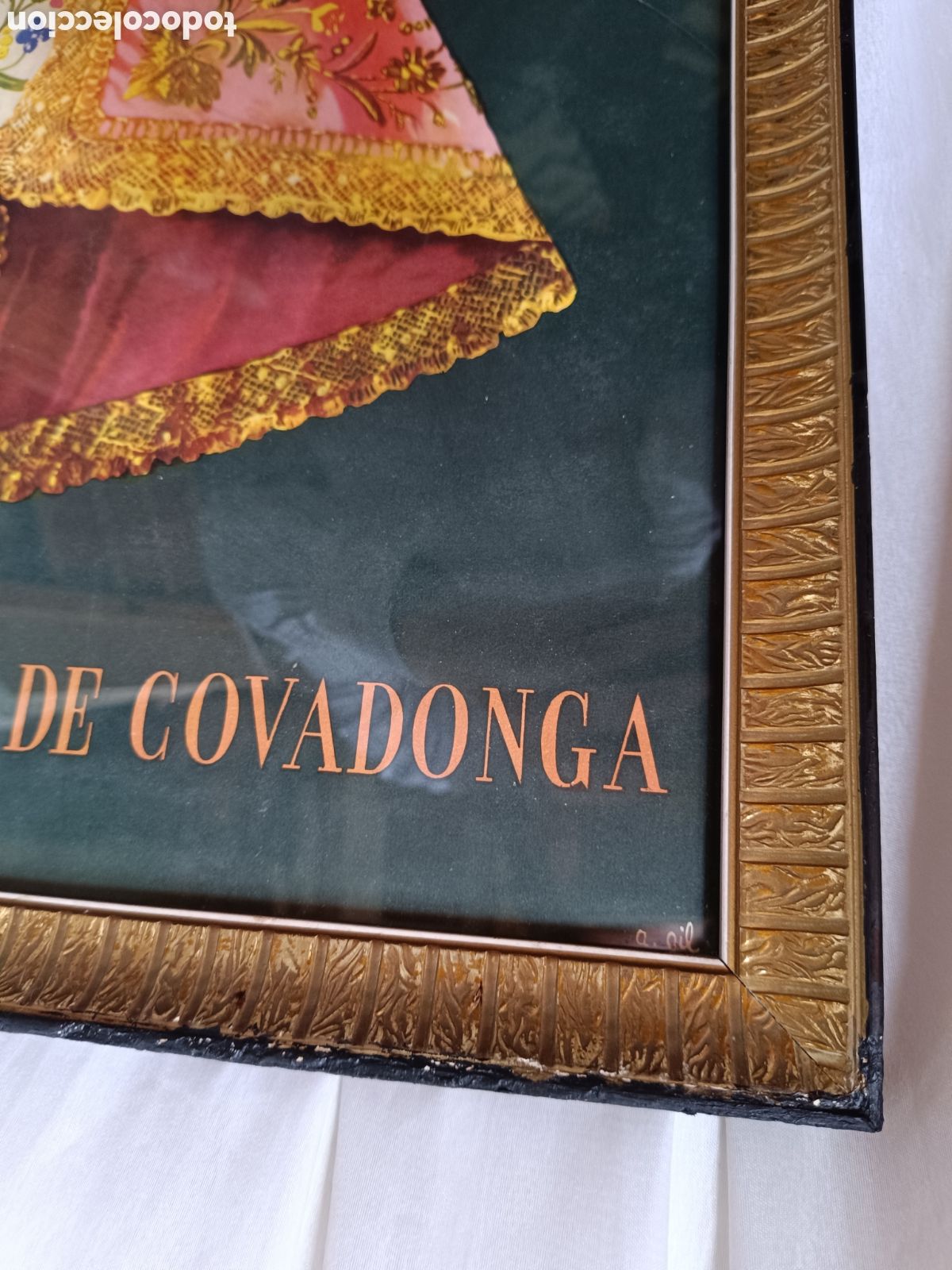Arte: Cuadro antiguo litograf&iacute;a de la Virgen de Covadonga - Foto 4