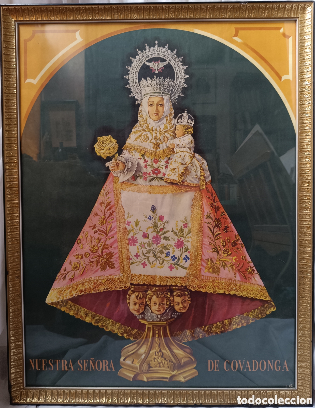 Arte: Cuadro antiguo litograf&iacute;a de la Virgen de Covadonga - Foto 8