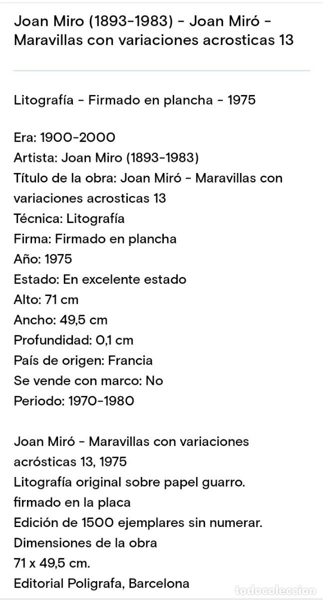 Arte: Joan Mir&oacute; serigrafia - Foto 2