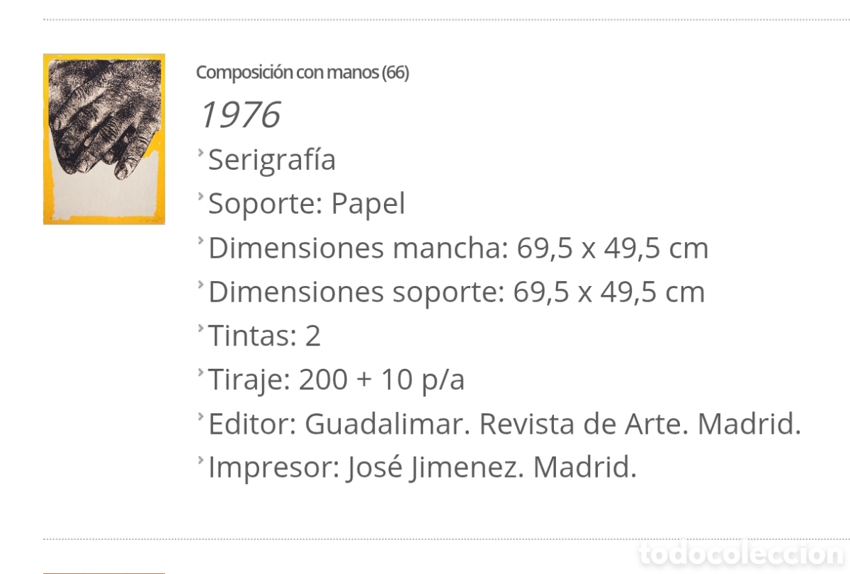 Arte: Serigraf&iacute;a de Rafael Canogar Composici&oacute;n con manos - Foto 6