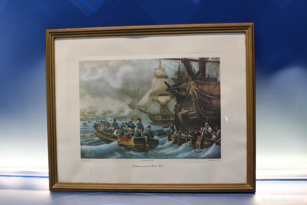 Arte: Desembarco de Napole&oacute;n en la isla de Malta. Serigraf&iacute;a enmarcada, 1943.
