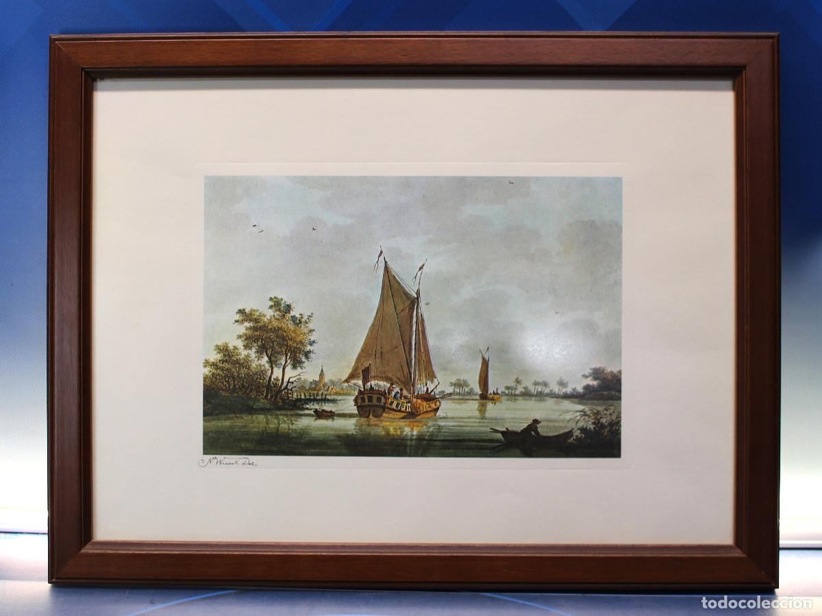 Arte: Serigraf&iacute;a enmarcada. Antigua escena n&aacute;utica.