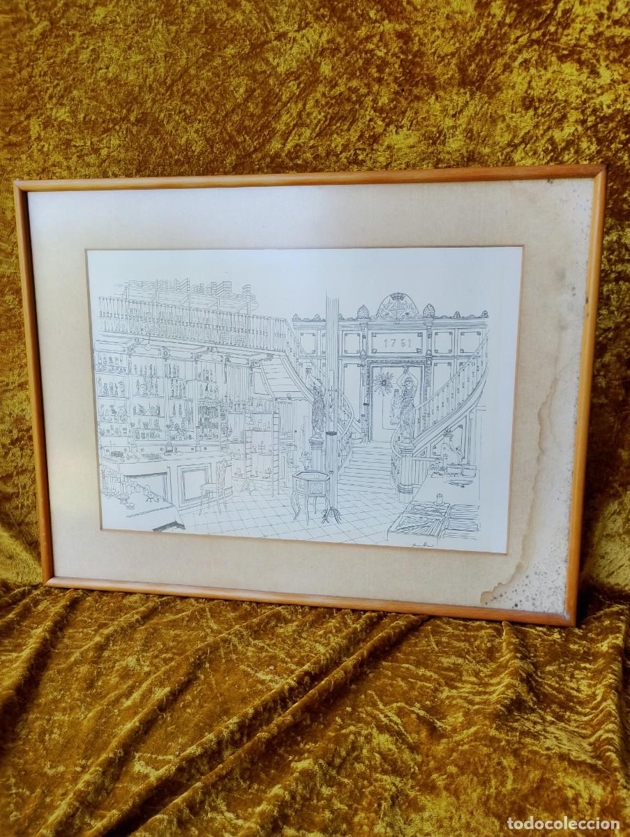 Arte: Mag&iacute;fico dibujo de Aurora Altisent representando la tienda m&aacute;s antigua de Barcelona (cereria Subir&agrave;)
