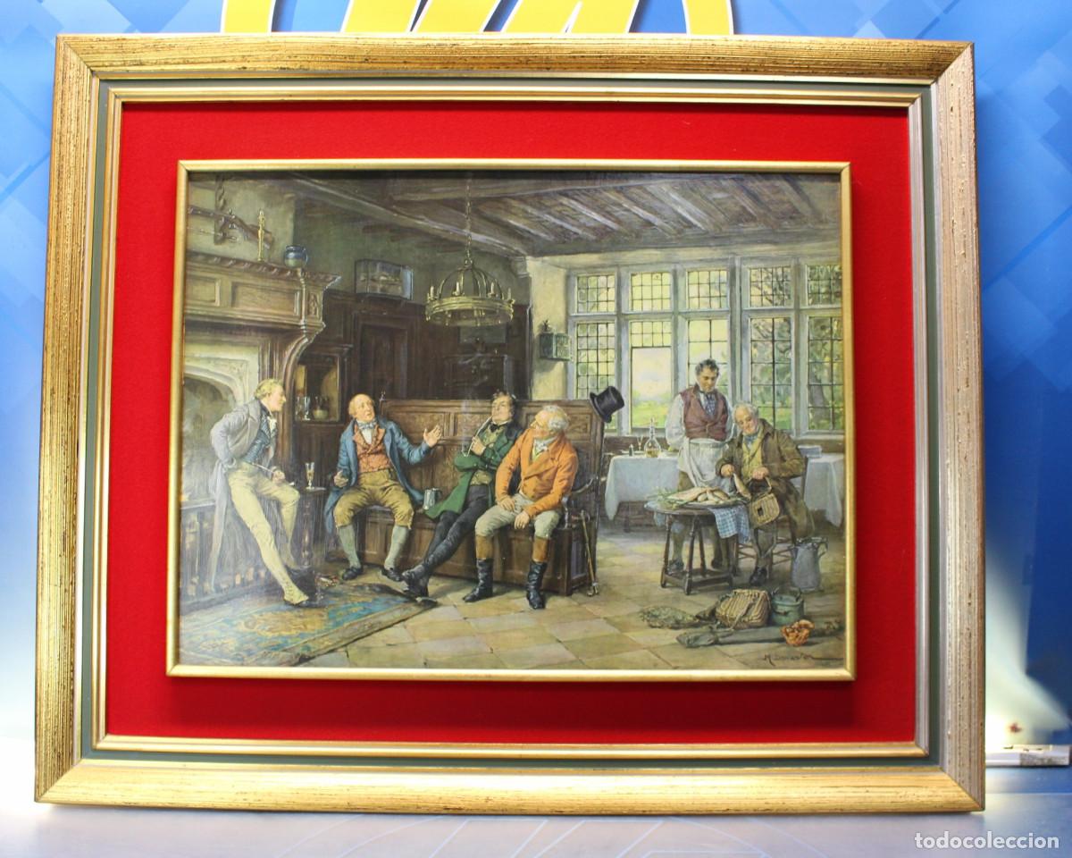 Arte: &rdquo;The Landlord's Party Brew&rdquo;, Margaret Dovaston. Serigraf&iacute;a en gran marco de madera dorada y tela.