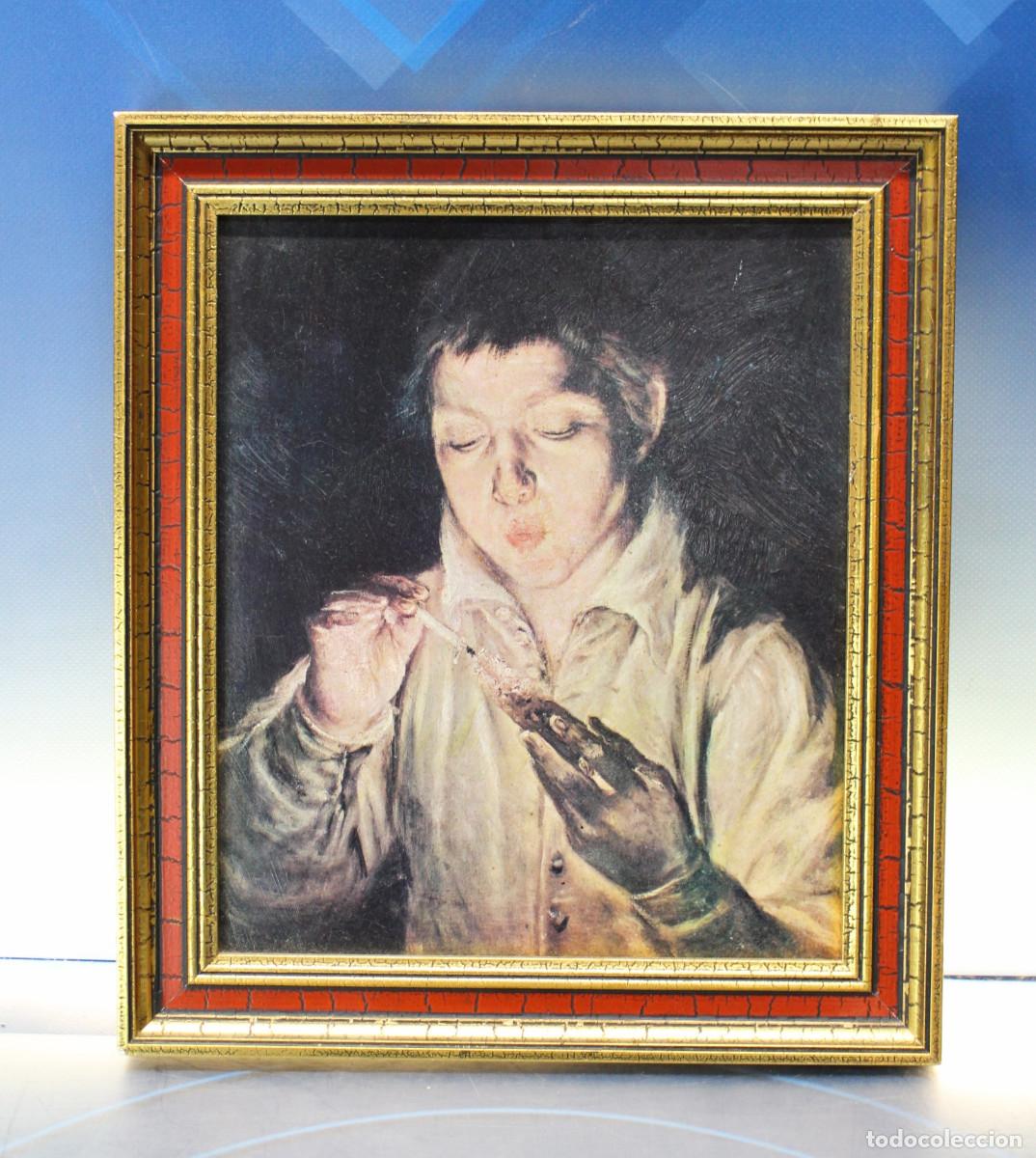 Arte: &rdquo;El sopl&oacute;n&rdquo; de El Greco. Serigraf&iacute;a barnizada sobre tabla en marco de madera dorada.