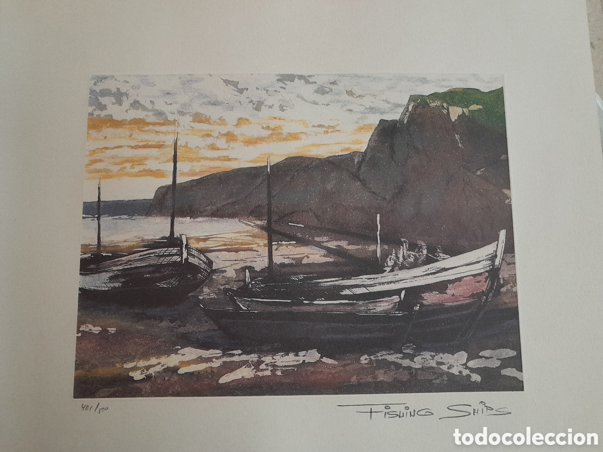 Arte: -Antigua Serigraf&iacute;a &rdquo;Fishing Ships&rdquo;.401/500