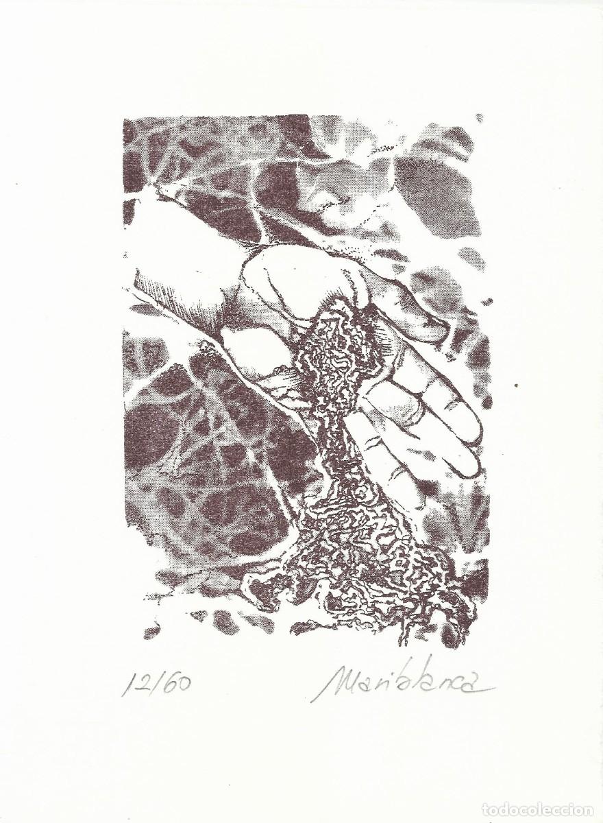Arte: Pilar D&iacute;az-Mariblanca. Serigraf&iacute;a &rdquo;Mano y arena&rdquo;. Firmada a mano. 1994. Numerada 12/60. 25x18 cm.
