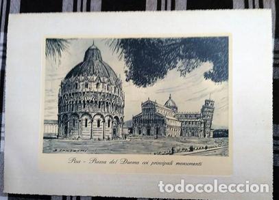 Arte: GRABADO DE PISA PIAZZA DEL DUOMO COI PRINCIPALI MONUMENTI