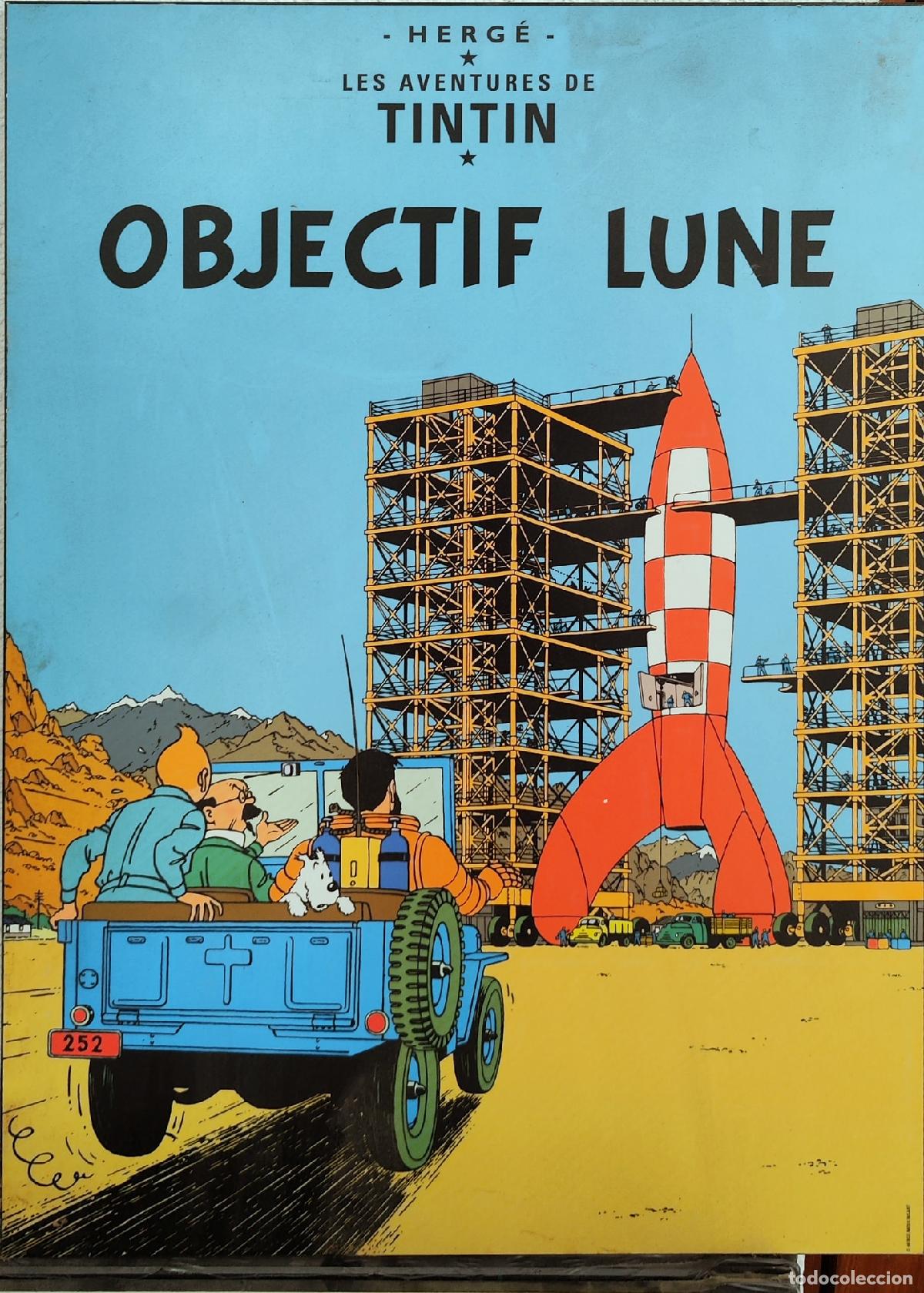 Arte: P&oacute;ster Tintin Objetivo Luna de Herg&eacute;. 50 x 70 cm