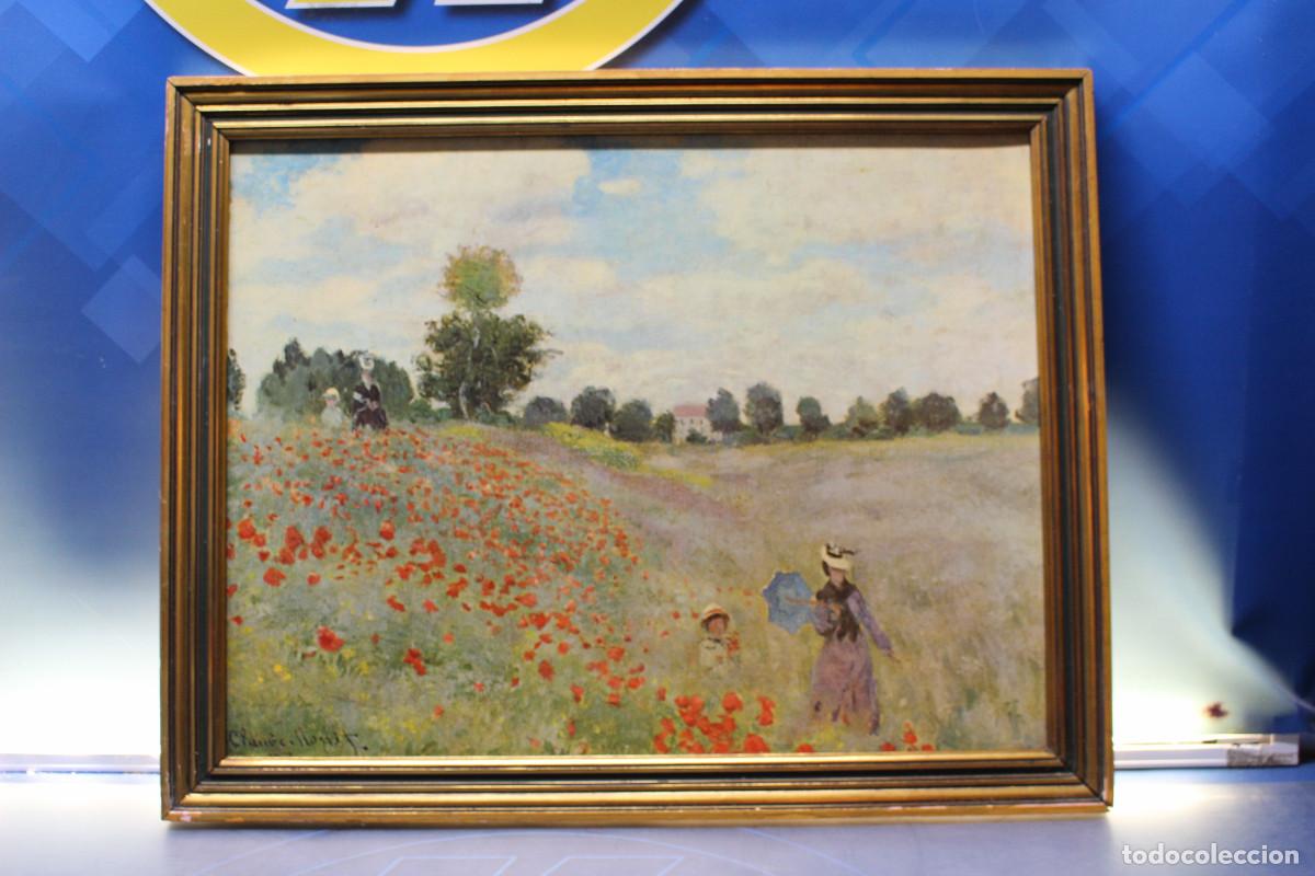 Arte: 08. Campo de Amapolas, Monet. Serigraf&iacute;a sobre tabla enmarcada.