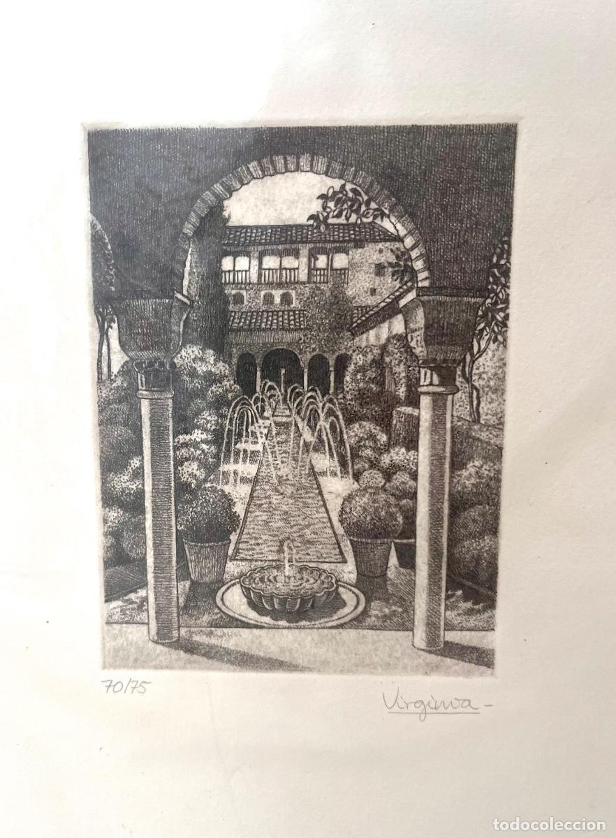 Arte: Virginia Hidalgo &ndash; &laquo;Generalife&raquo; &ndash; Aguafuerte original firmado, 70/75 &ndash; Alhambra, Granada&raquo;