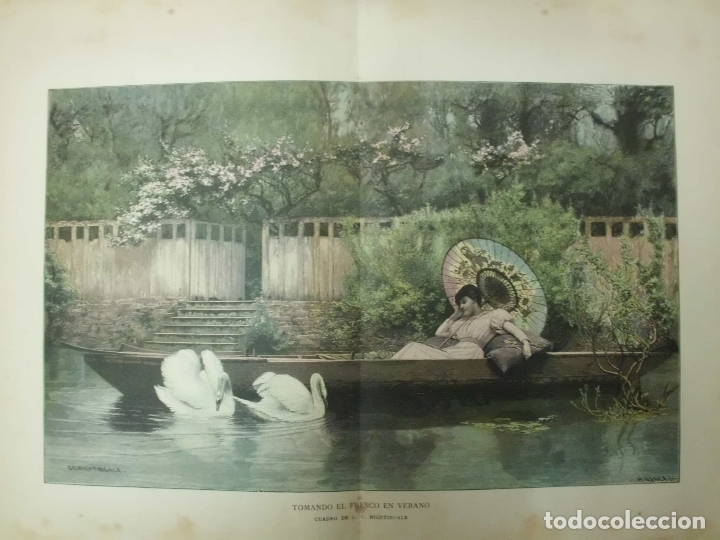 Art: XILOGRAFIA: TOMANDO EL FRESCO EN VERANO. CUADRO DE L.C. NICHTINGALE G-ARTE-033