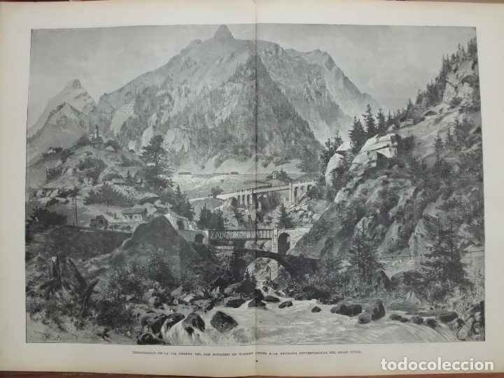 Arte: XILOGRAFIA: DESARROLLO DE LA VIA FERREA DEL SAN GOTARDO EN WASSEN   G-ILUSESP-020