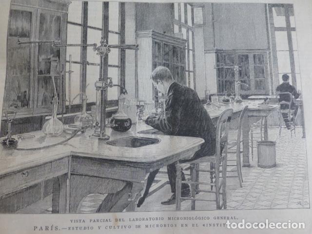 Arte: PARIS LABORATORIO DE PASTEUR XILOGRAFIA 1890 - Foto 1