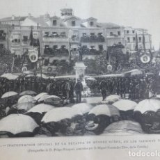 Arte: VIGO PONTEVEDRA JARDINES DE LA ALAMEDA INAUGURACION ESTATUA DE MENDEZ NUÑEZ XILOGRAFIA 1890