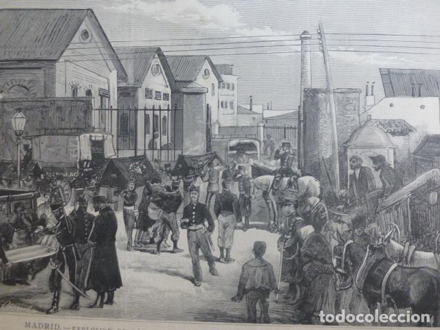 Arte: MADRID EXPLOSI&Oacute;N EN EL CUARTEL DE LOS DOCKS XILOGRAFIA 1882 - Foto 1