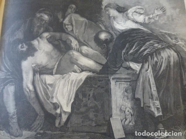Arte: EL ENTIERRO DE CRISTO POR TIZIANO ANTIGUO GRABADO XILOGRAFICO XILOGRAFIA 1883