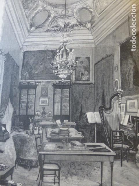 Arte: SALON ESTUDIO INFANTAS MARIA DE LA PAZ Y DO&Ntilde;A EULALIA ANTIGUO GRABADO XILOGRAFICO XILOGRAFIA 1883