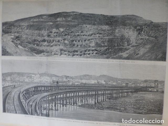 Kunst: HUELVA MUELLE EMBARCACI&Oacute;N R&Iacute;O TINTO ANTIGUO GRABADO XILOGRAFICO XILOGRAFIA 1883