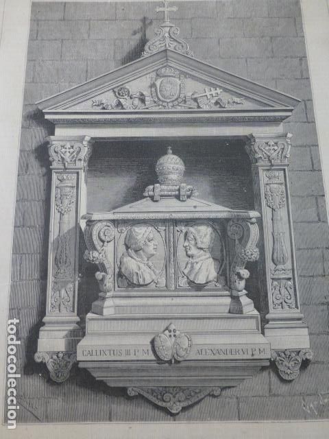 Kunst: ROMA MONUMENTO DE LOS PAPAS ESPA&Ntilde;OLES ANTIGUO GRABADO XILOGRAFICO XILOGRAFIA 1883