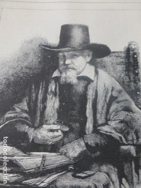 Kunst: RETRATO DE PETRUS VAN TOL DE REMBRANDT ANTIGUO GRABADO XILOGRAFICO XILOGRAFIA 1883