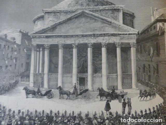 Kunst: ROMA HOMENAJE A LOS REYES DE ITALIA EN EL PANTE&Oacute;N ANTIGUO GRABADO XILOGRAFICO XILOGRAFIA 1884