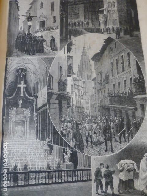 Arte: TOLEDO LA SEMANA SANTA ANTIGUO GRABADO XILOGRAFICO XILOGRAFIA 1884
