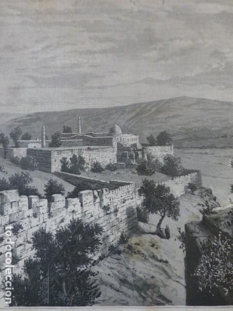 Kunst: JERUSAL&Eacute;M MURALLAS DEL TEMPLO ANTIGUO GRABADO XILOGRAFICO XILOGRAFIA 1884