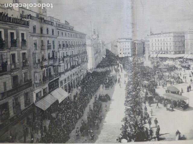 Arte: MADRID PUERTA DEL SOL SEPELIO DEL CARDENAL MORENO ANTIGUO GRABADO XILOGRAFICO XILOGRAFIA 1884