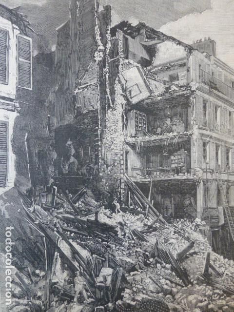 Arte: PARIS DERRUMBE DE UN EDIFICIO GRABADO XILOGRAFICO XILOGRAFIA 1878