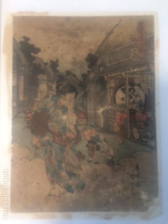 Arte: Tokaido parada de Goyu ,Ukiyoe de kunisada I,chuban o medio formato 27x20cm