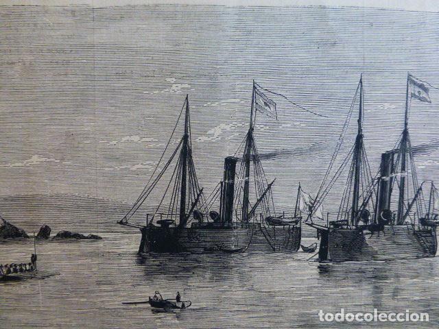 Kunst: SANTANDER CA&Ntilde;ONERAS ALEMANAS EN EL PUERTO ANTIGUO GRABADO XILOGRAFICO XILOGRAFIA 1874